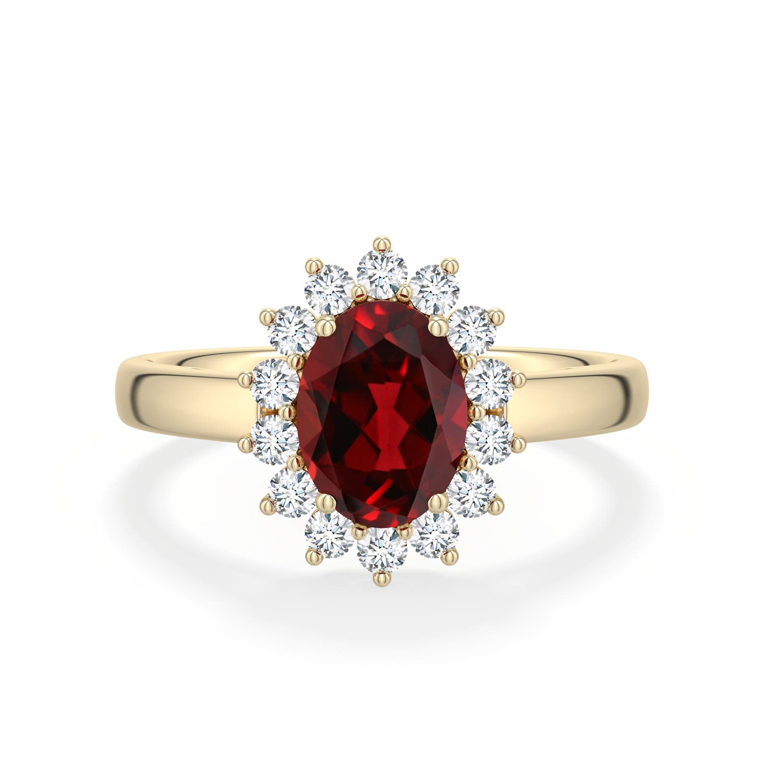 Princess Diana Inspired Garnet Ring with Diamond Halo