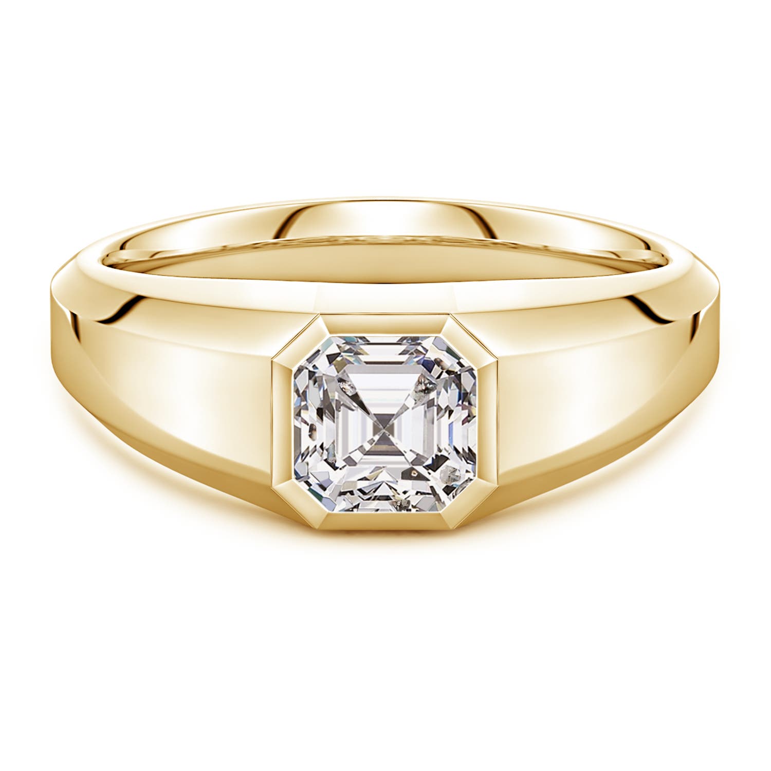 6mm IJI1I2 Asscher-Cut Diamond Men�s Octagon Signet Ring in Yellow Gold - main