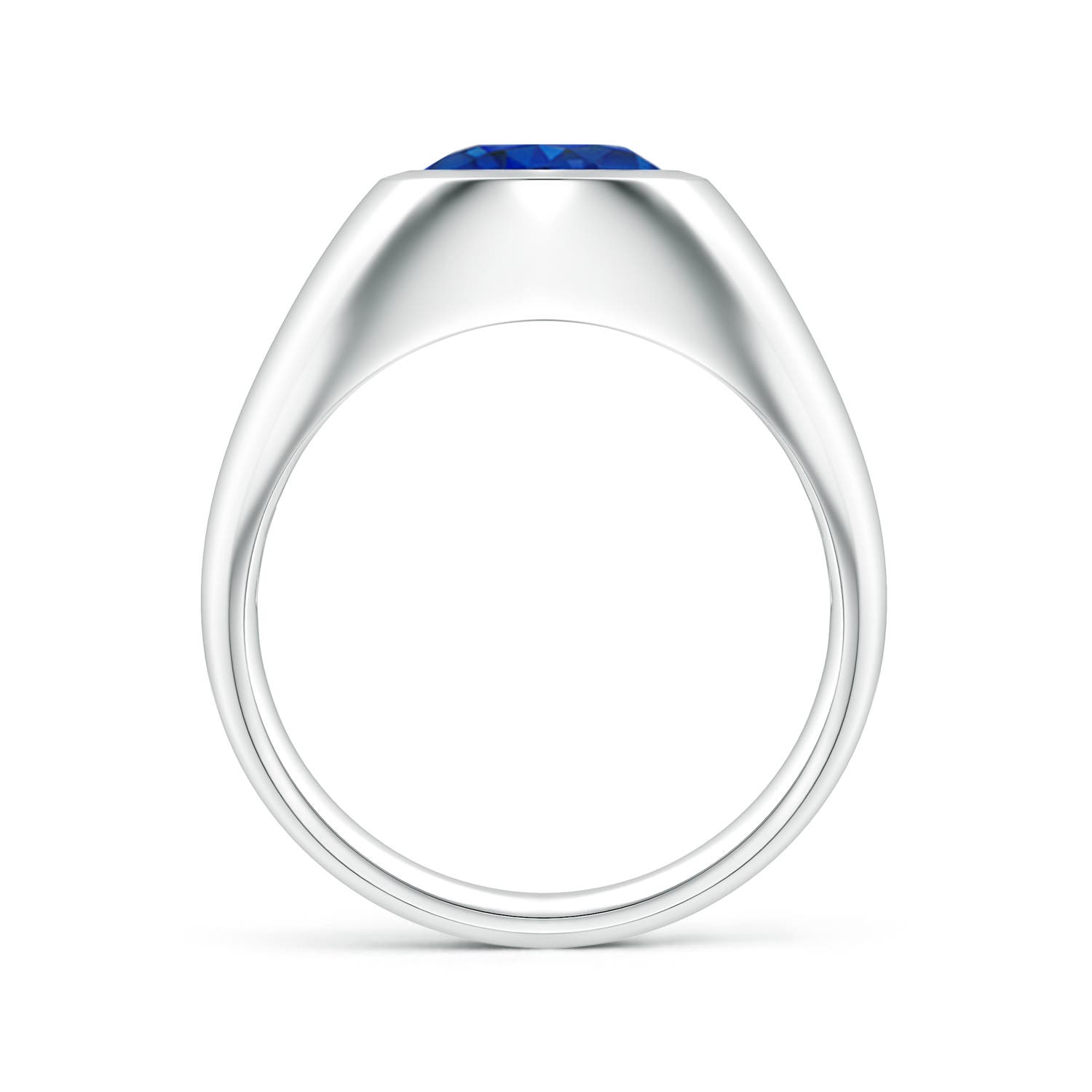 9x7mm AAA East-West Oval Blue Sapphire Men�s Signet Ring in White Gold - side 1