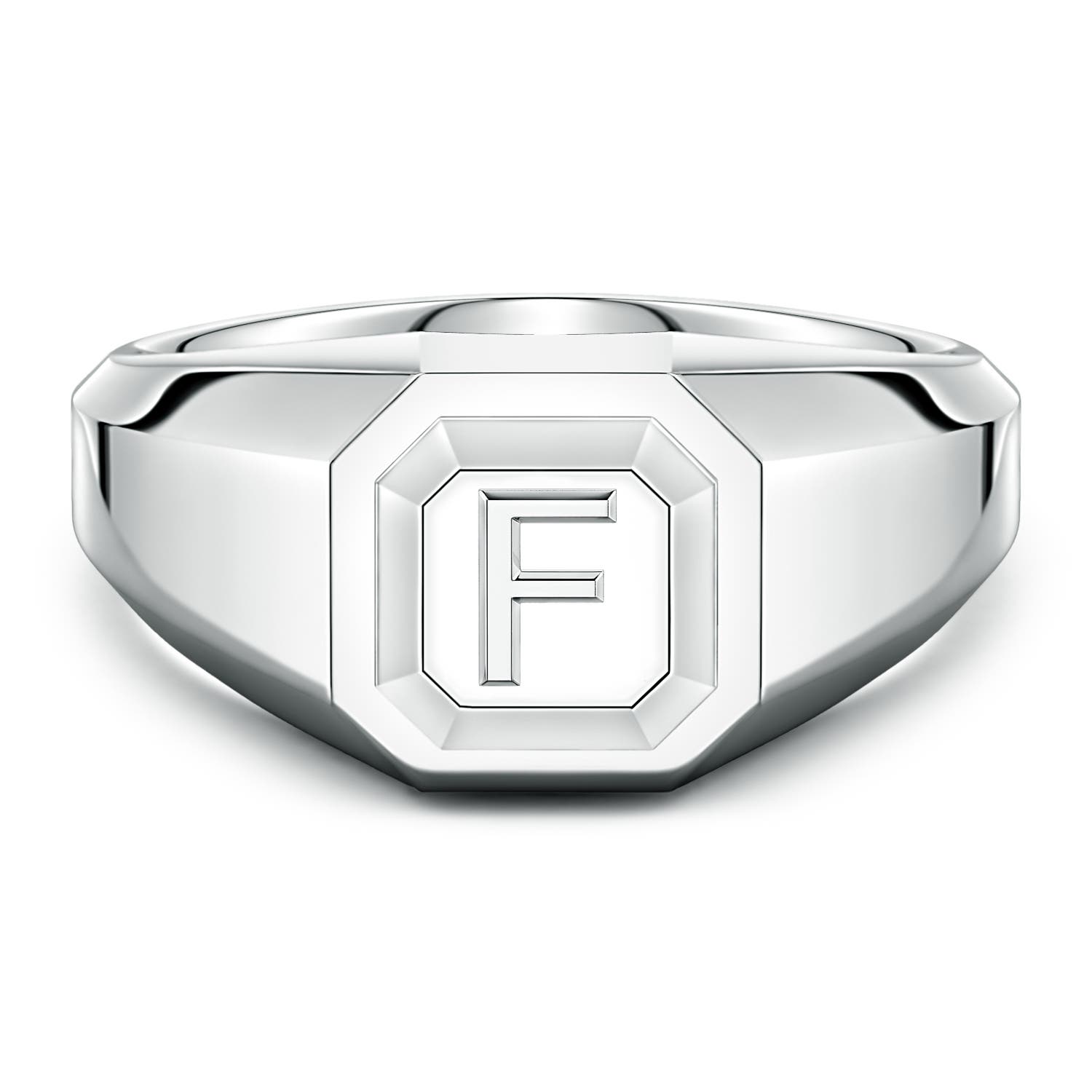Men's Capital 'F' Octagon Signet Ring in 950 Platinum - main