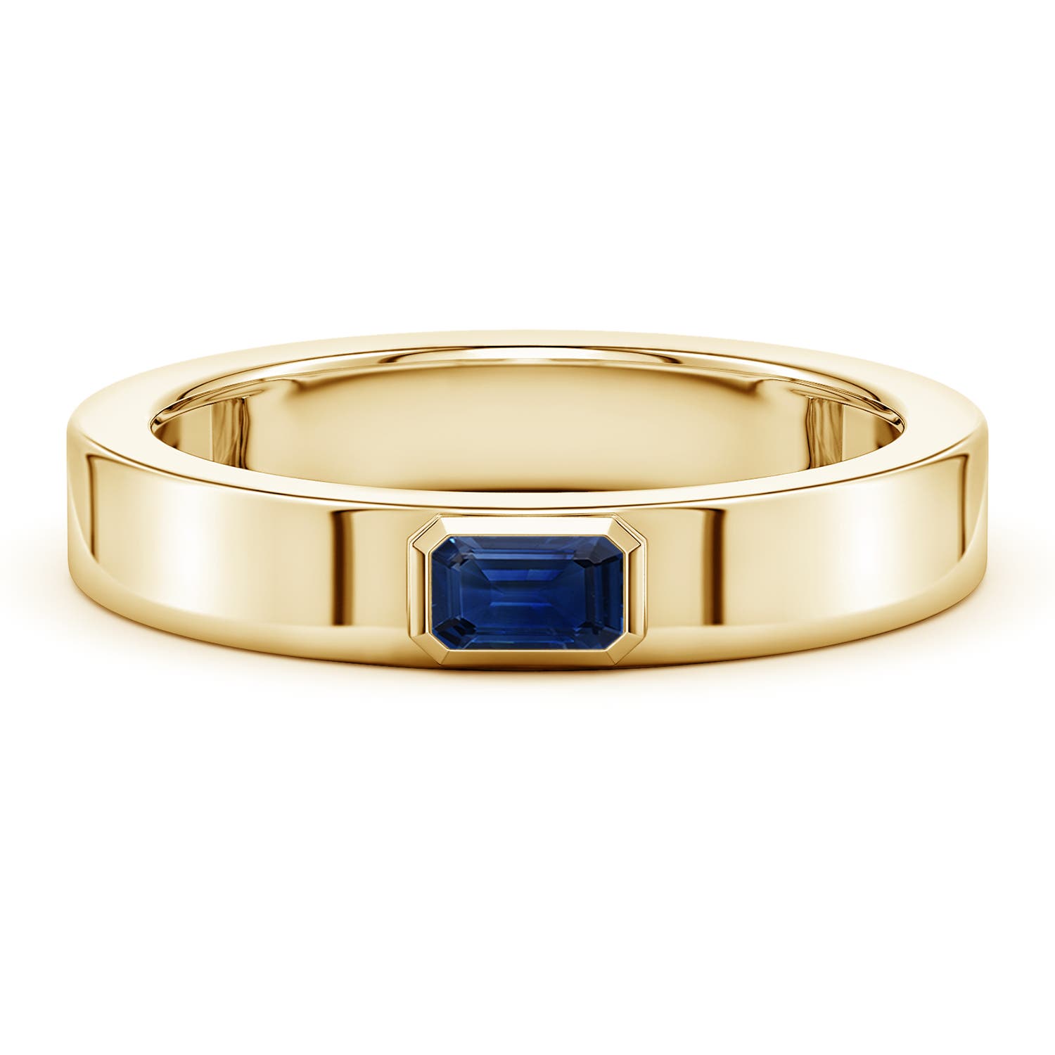 5.3 5x3mm AAA East-West Emerald-Cut Blue Sapphire Men?s Ring in Yellow Gold - main