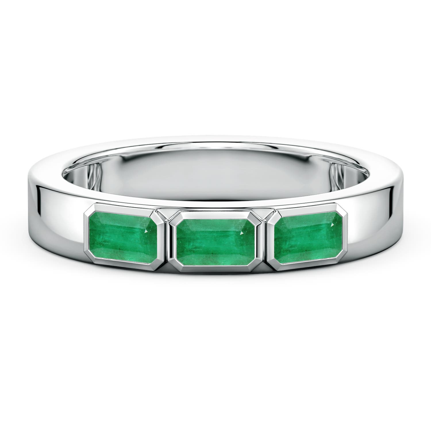5.15 5x3mm A East-West Emerald-Cut Emerald Men?s Three Stone Ring in 950 Platinum - main