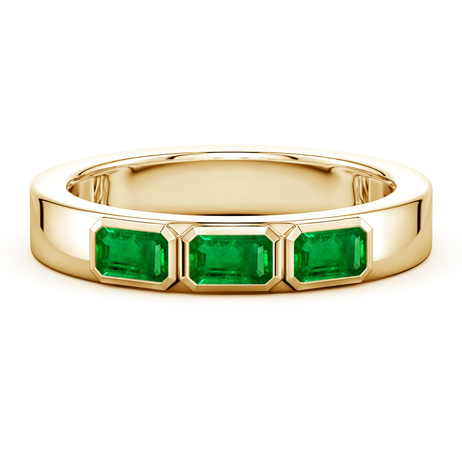 5.15 5x3mm AAAA East-West Emerald-Cut Emerald Men?s Three Stone Ring in Yellow Gold - main