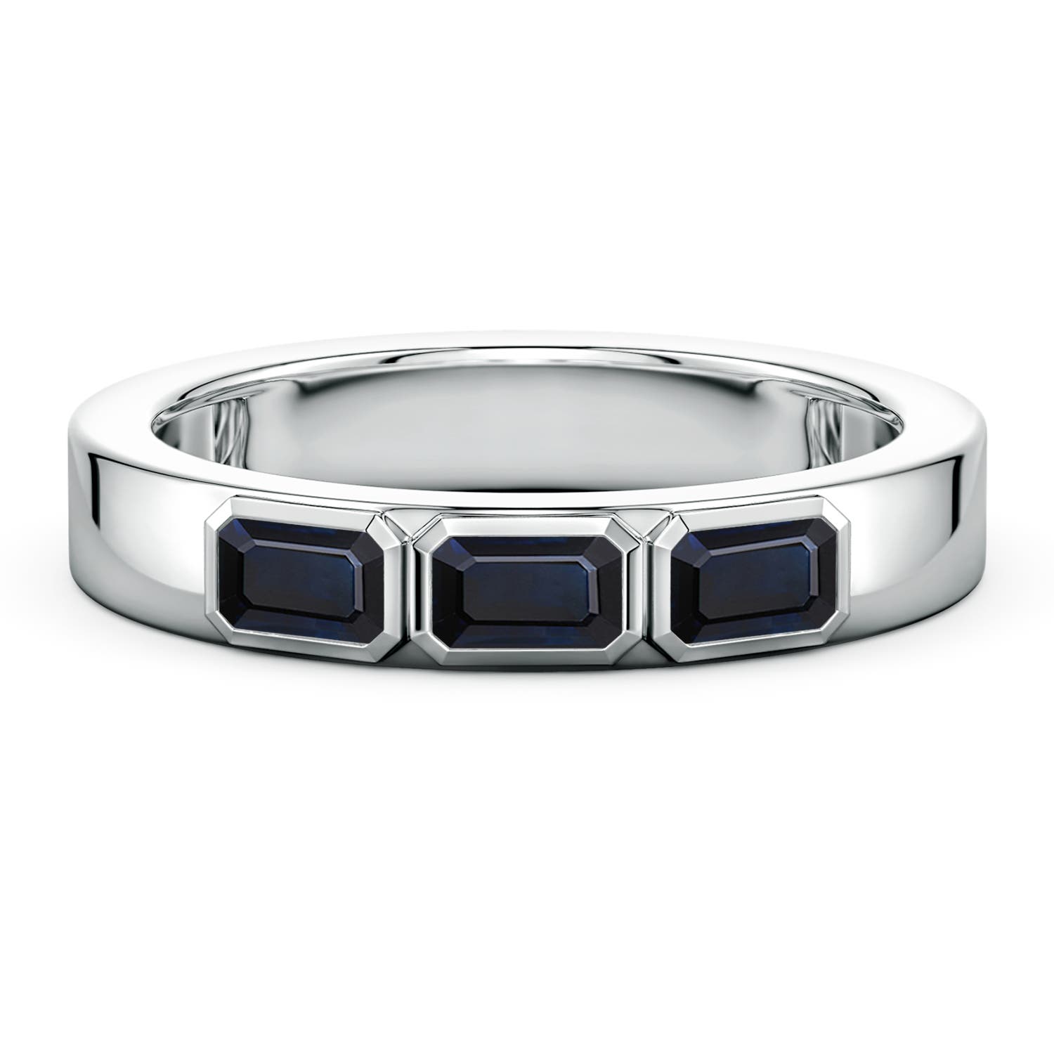 5.15 5x3mm A East-West Emerald-Cut Blue Sapphire Men?s Three Stone Ring in 950 Platinum - main