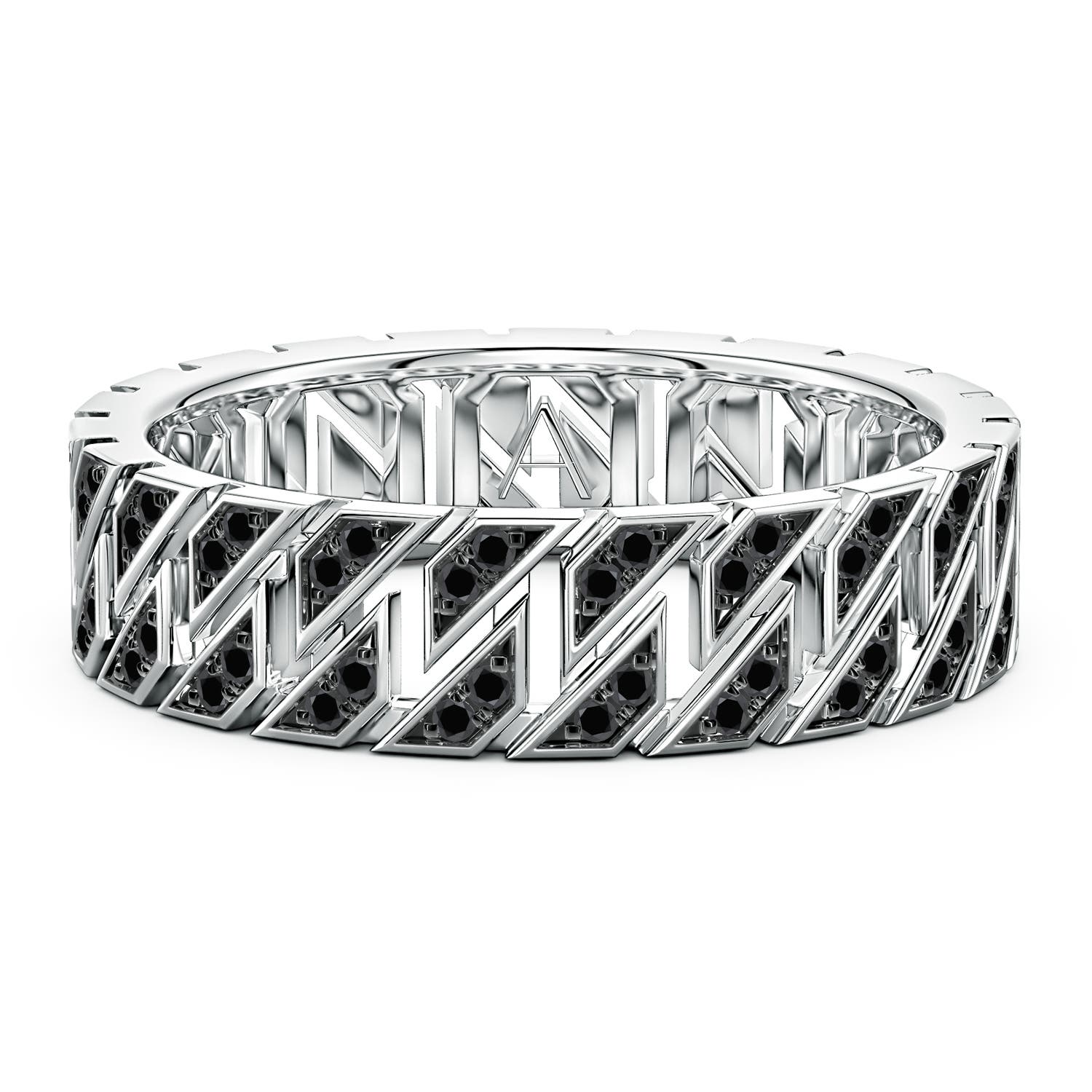 100 6.1 1mm Better Pav?-Set Enhanced Black Diamond Men's Octagon-Shaped Link Ring in White Gold - main