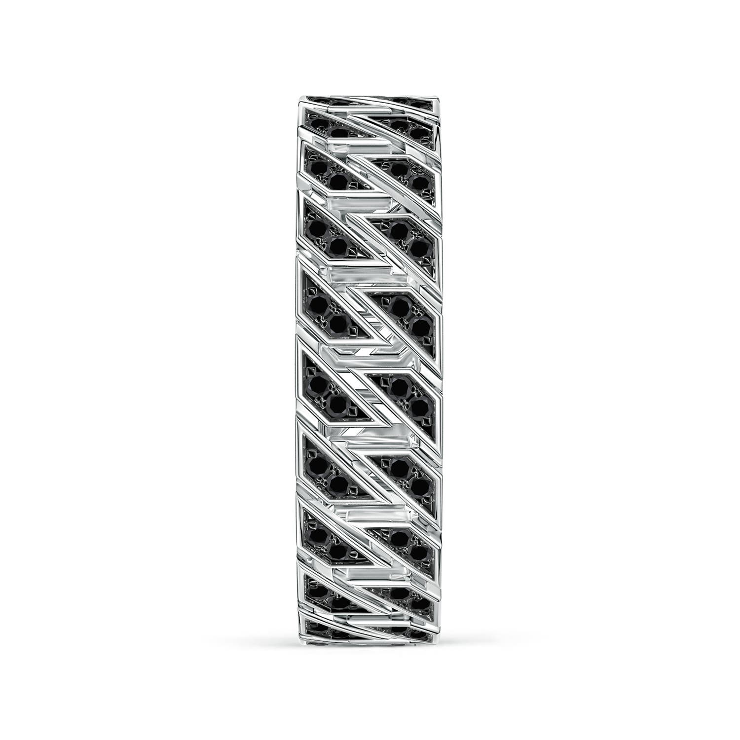 100 6.1 1mm Better Pav?-Set Enhanced Black Diamond Men's Octagon-Shaped Link Ring in White Gold - side 2 - side 4