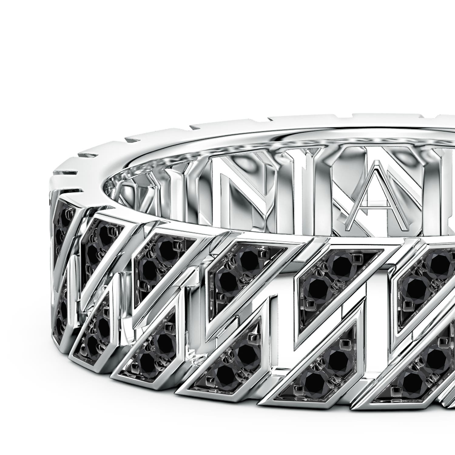 100 6.1 1mm Better Pav?-Set Enhanced Black Diamond Men's Octagon-Shaped Link Ring in White Gold - side 3 - side 5