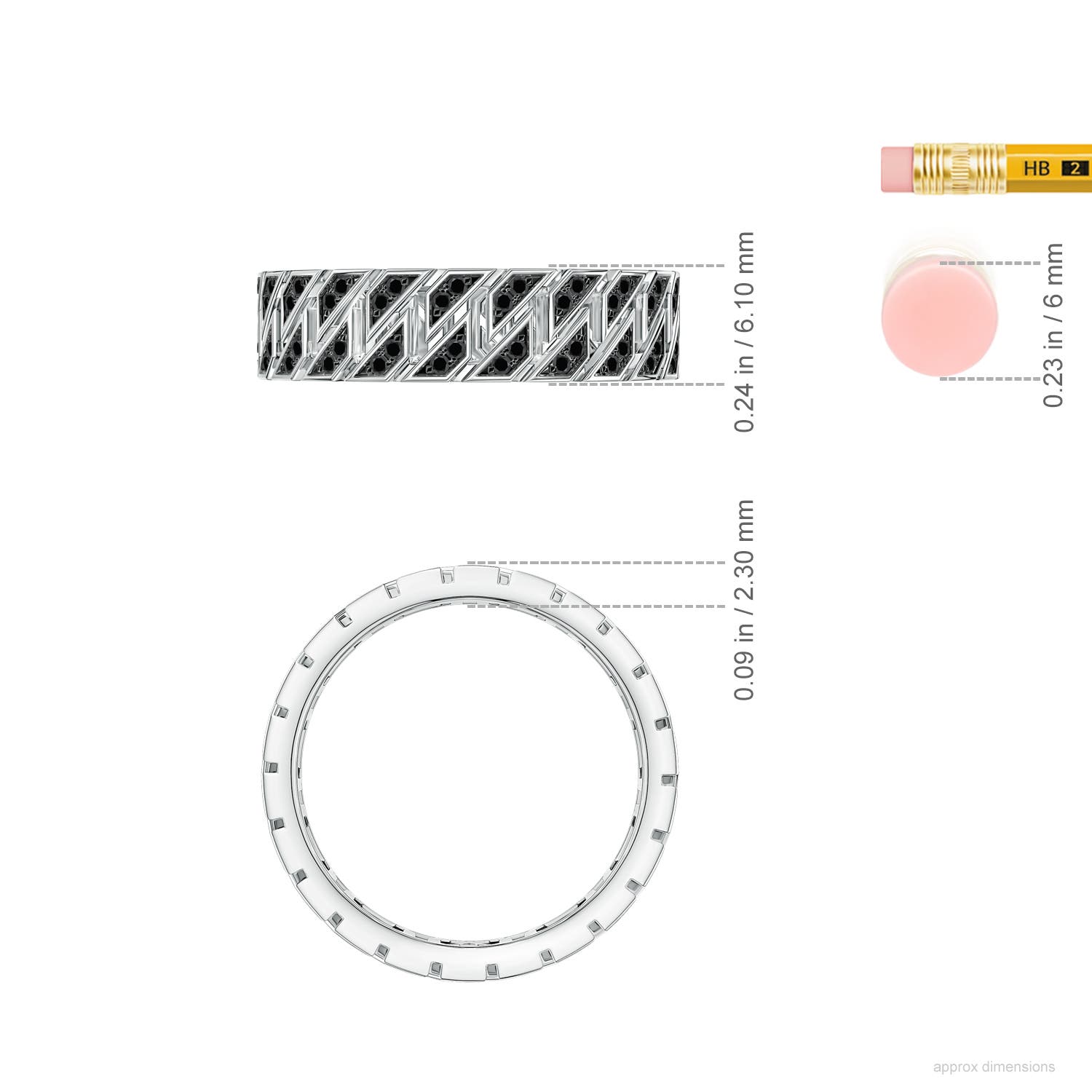 100 6.1 1mm Better Pav?-Set Enhanced Black Diamond Men's Octagon-Shaped Link Ring in White Gold - ruler - ruler