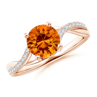 7mm AAAA Round Citrine Twisted Diamond Shank Ring in Rose Gold