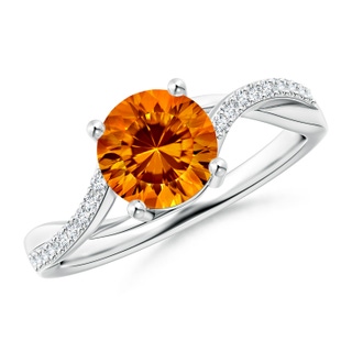 7mm AAAA Round Citrine Twisted Diamond Shank Ring in White Gold