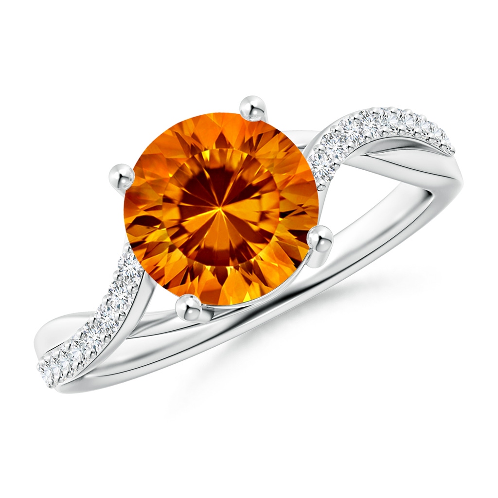 8mm AAAA Round Citrine Twisted Diamond Shank Ring in White Gold 