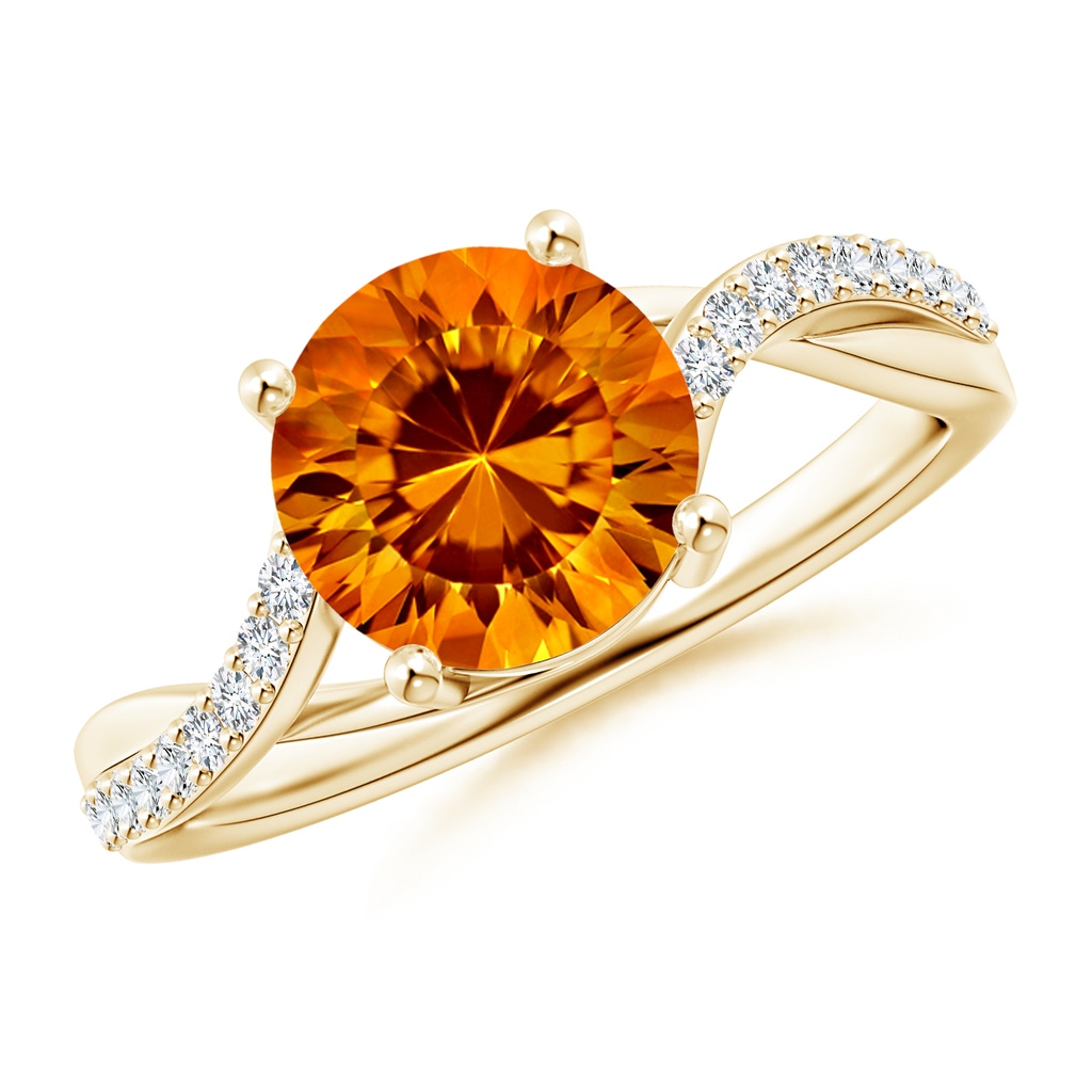 8mm AAAA Round Citrine Twisted Diamond Shank Ring in Yellow Gold