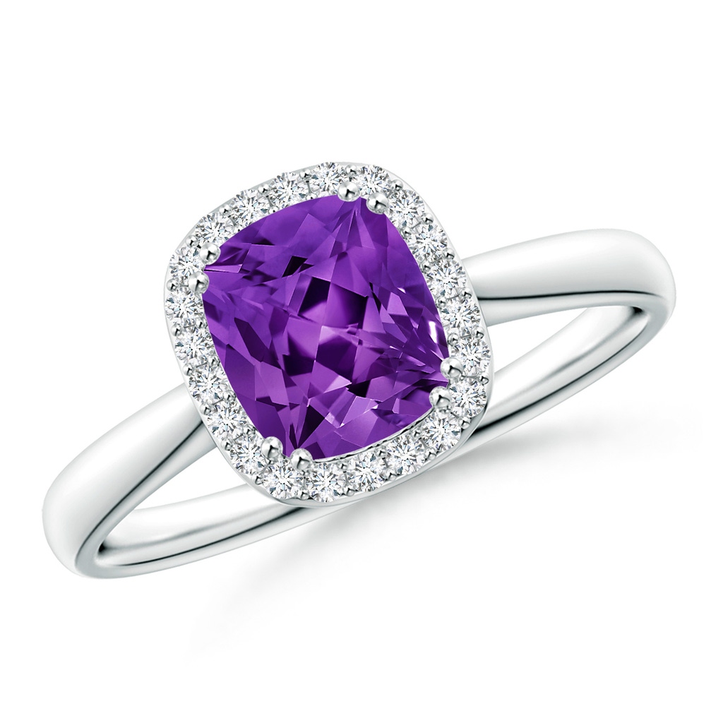 7x6mm AAAA Lozenge-Shaped Amethyst Cocktail Ring with Diamond Halo in P950 Platinum