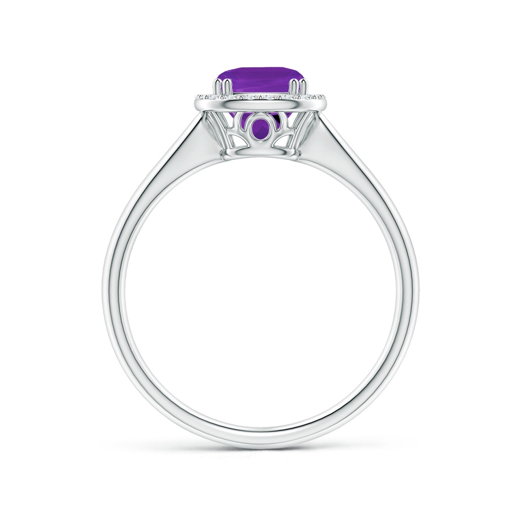 7x6mm AAAA Lozenge-Shaped Amethyst Cocktail Ring with Diamond Halo in White Gold Side-1