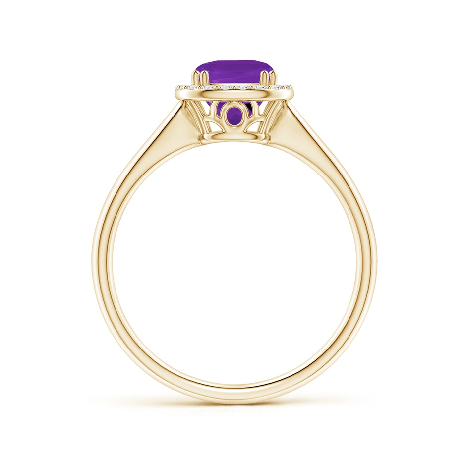 7x6mm AAAA Lozenge-Shaped Amethyst Cocktail Ring with Diamond Halo in Yellow Gold side-1