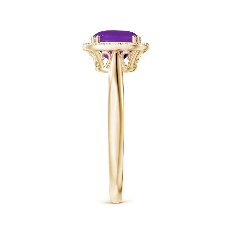 7x6mm AAAA Lozenge-Shaped Amethyst Cocktail Ring with Diamond Halo in Yellow Gold side-2