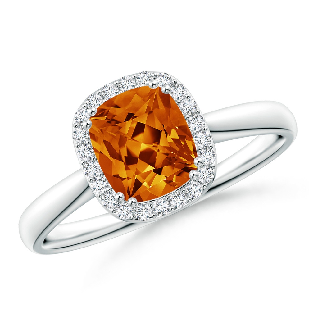 7x6mm AAAA Lozenge-Shaped Citrine Cocktail Ring with Diamond Halo in P950 Platinum