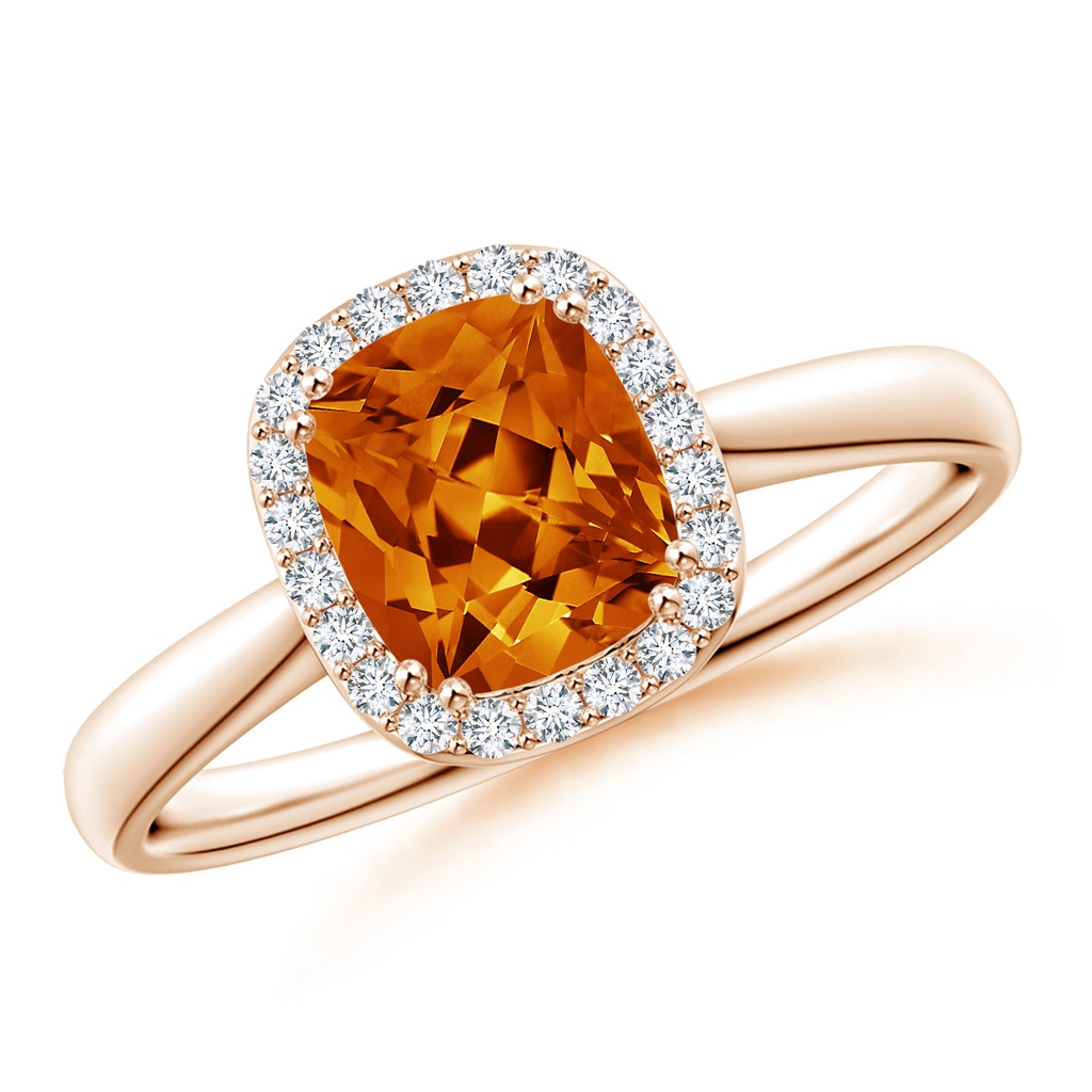 7x6mm AAAA Lozenge-Shaped Citrine Cocktail Ring with Diamond Halo in Rose Gold