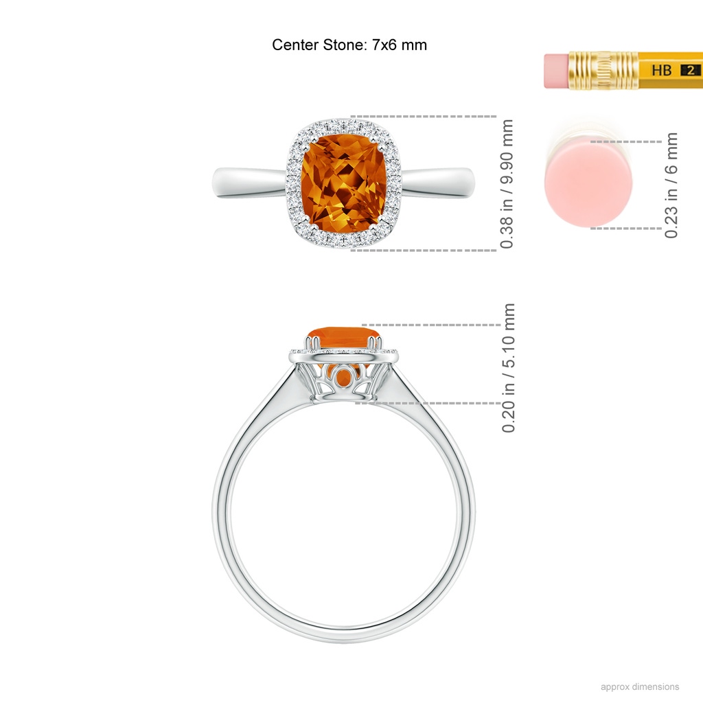 7x6mm AAAA Lozenge-Shaped Citrine Cocktail Ring with Diamond Halo in White Gold Ruler
