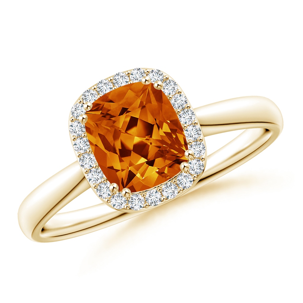 7x6mm AAAA Lozenge-Shaped Citrine Cocktail Ring with Diamond Halo in Yellow Gold