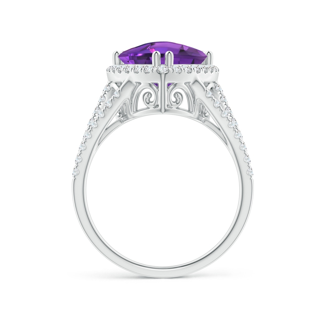 10mm AAAA Vintage Style Trillion Amethyst Cocktail Halo Ring in White Gold Side-1