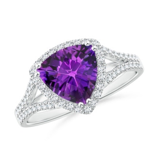 8mm AAAA Vintage Style Trillion Amethyst Cocktail Halo Ring in P950 Platinum