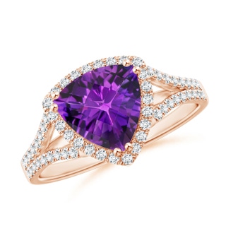 8mm AAAA Vintage Style Trillion Amethyst Cocktail Halo Ring in Rose Gold
