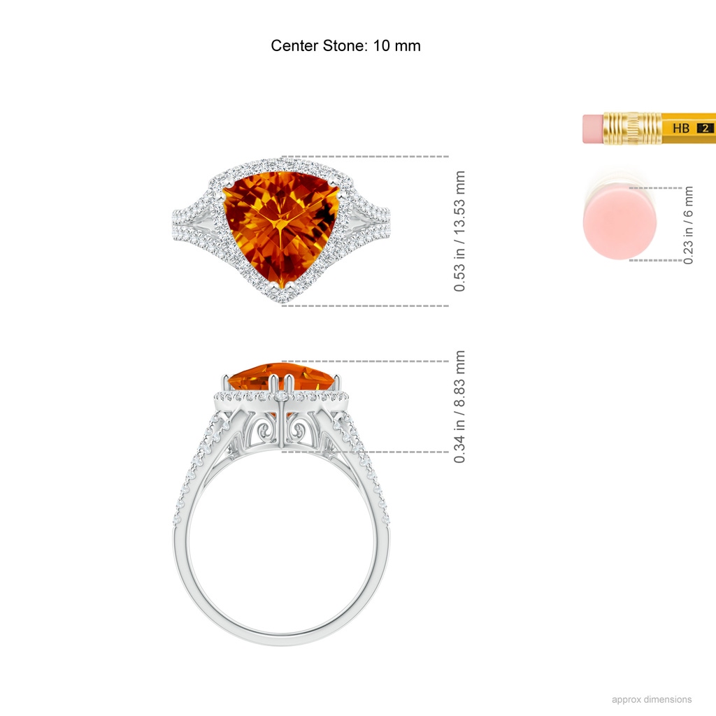 10mm AAAA Vintage Style Trillion Citrine Cocktail Halo Ring in White Gold Ruler