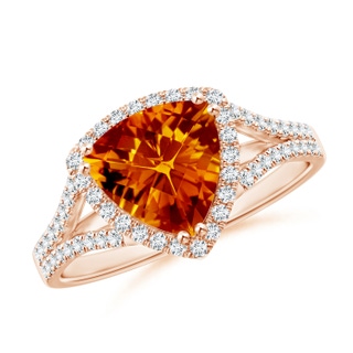 8mm AAAA Vintage Style Trillion Citrine Cocktail Halo Ring in 10K Rose Gold