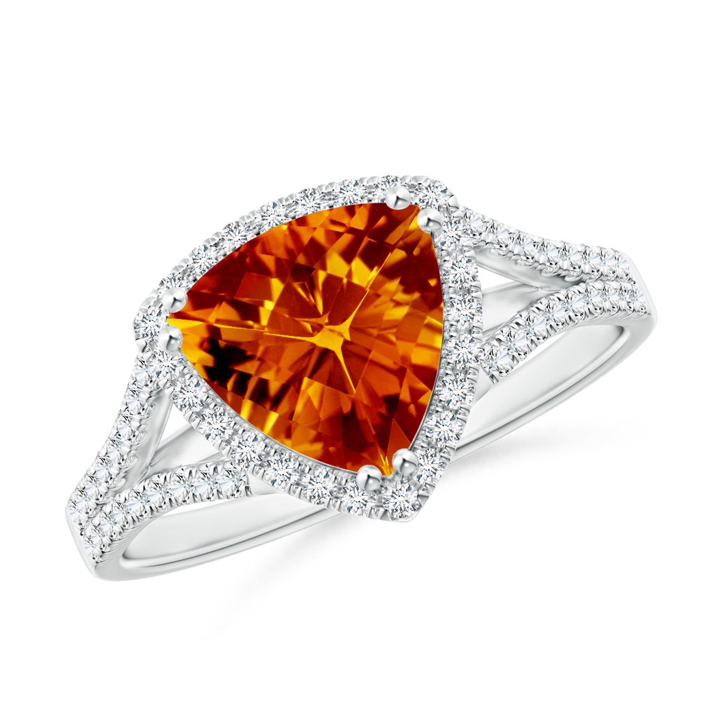 8mm AAAA Vintage Style Trillion Citrine Cocktail Halo Ring in White Gold