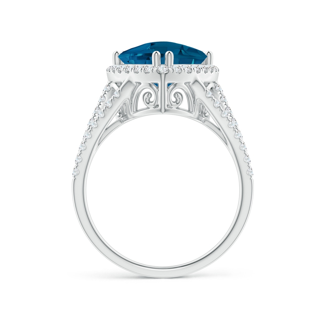 10mm AAAA Vintage Style Trillion London Blue Topaz Cocktail Halo Ring in White Gold Side-1