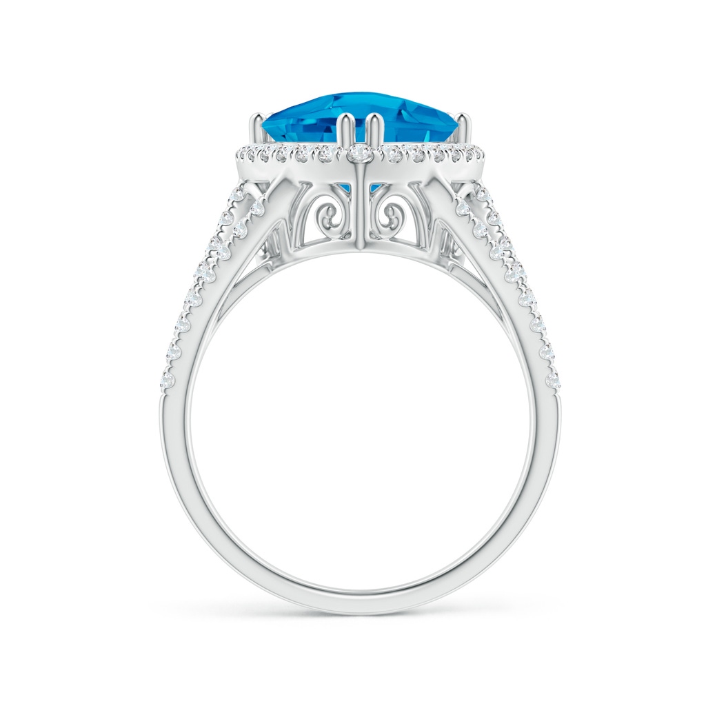 10mm AAAA Vintage Style Trillion Swiss Blue Topaz Cocktail Halo Ring in White Gold Side-1