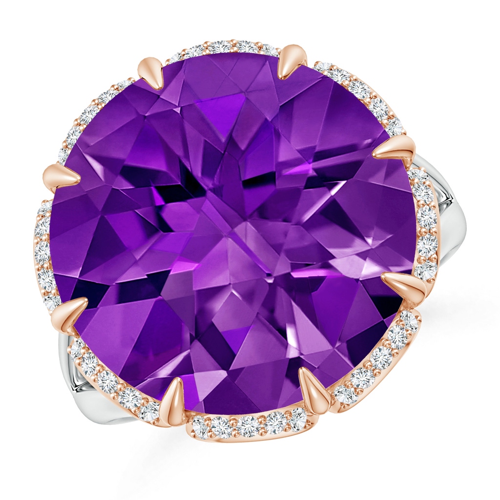 14mm AAAA Round Amethyst Floral Cocktail Ring in White Gold Rose Gold 