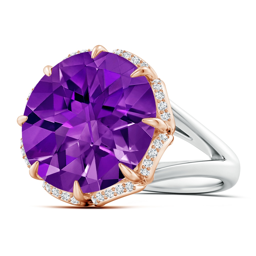 14mm AAAA Round Amethyst Floral Cocktail Ring in White Gold Rose Gold Side-1