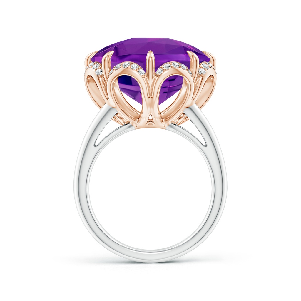 14mm AAAA Round Amethyst Floral Cocktail Ring in White Gold Rose Gold Side-2