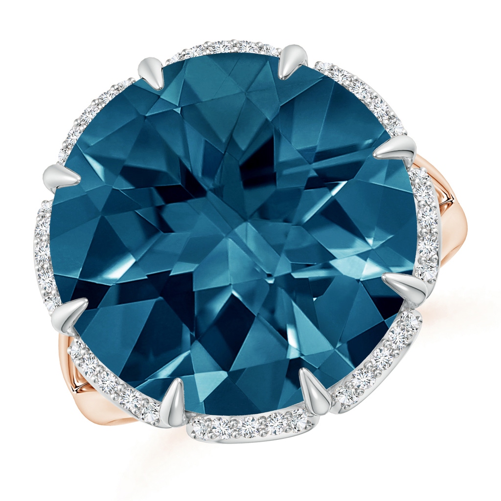 14mm AAAA Round London Blue Topaz Floral Cocktail Ring in Rose Gold White Gold