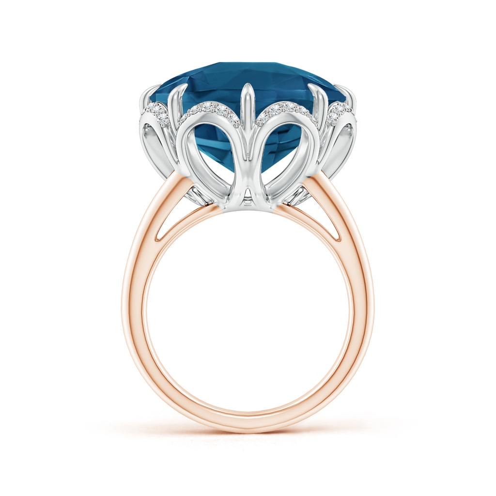 14mm AAAA Round London Blue Topaz Floral Cocktail Ring in Rose Gold White Gold Side-2
