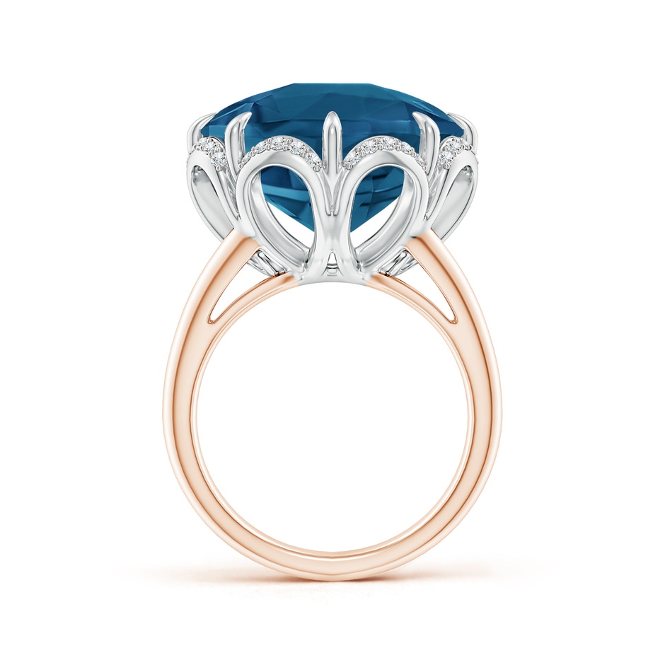 14mm AAAA Round London Blue Topaz Floral Cocktail Ring in Rose Gold White Gold Side-2