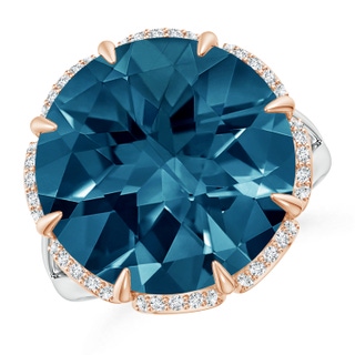 14mm AAAA Round London Blue Topaz Floral Cocktail Ring in White Gold Rose Gold