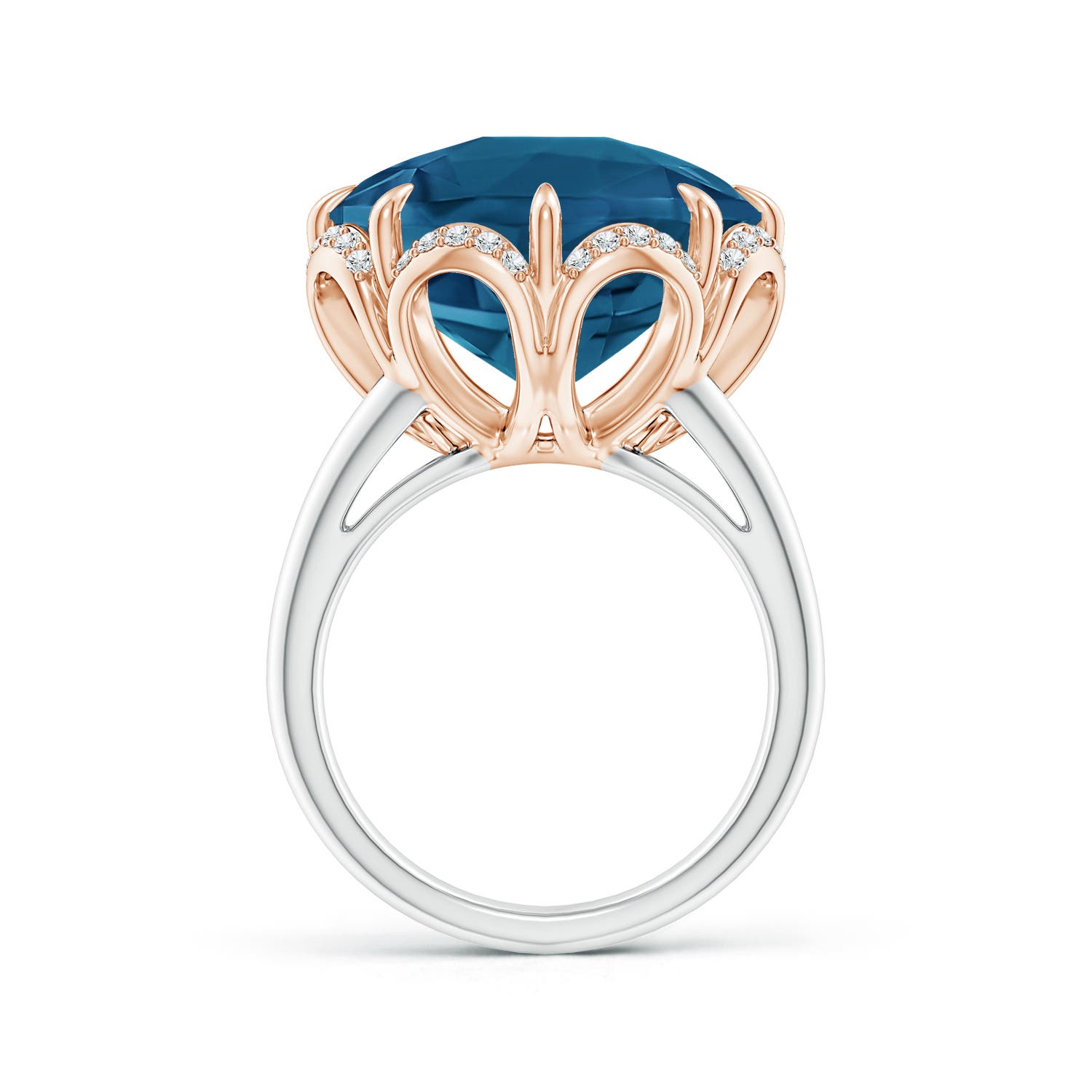 14mm AAAA Round London Blue Topaz Floral Cocktail Ring in White Gold Rose Gold - side 6