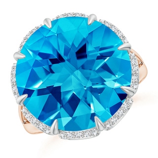 14mm AAAA Round Swiss Blue Topaz Floral Cocktail Ring in 10K Rose Gold 10K White Gold