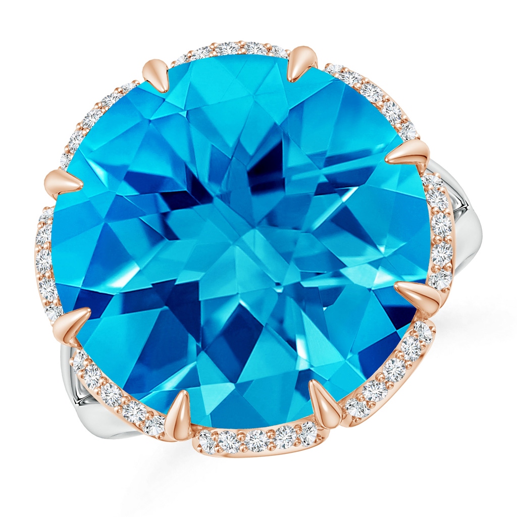 14mm AAAA Round Swiss Blue Topaz Floral Cocktail Ring in White Gold Rose Gold