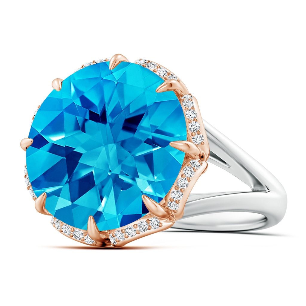 14mm AAAA Round Swiss Blue Topaz Floral Cocktail Ring in White Gold Rose Gold Side-1