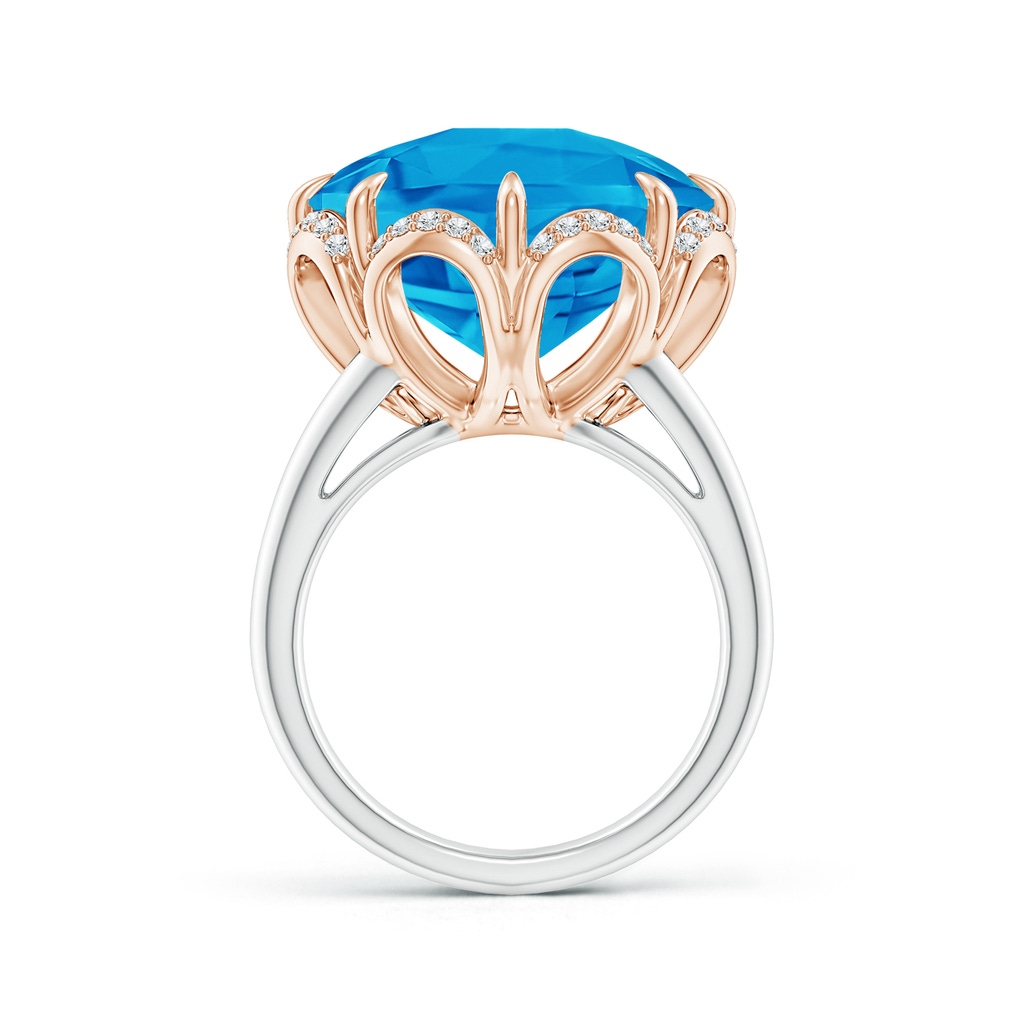 14mm AAAA Round Swiss Blue Topaz Floral Cocktail Ring in White Gold Rose Gold Side-2