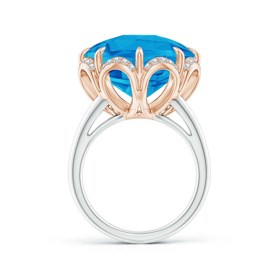 14mm AAAA Round Swiss Blue Topaz Floral Cocktail Ring in White Gold Rose Gold side-2