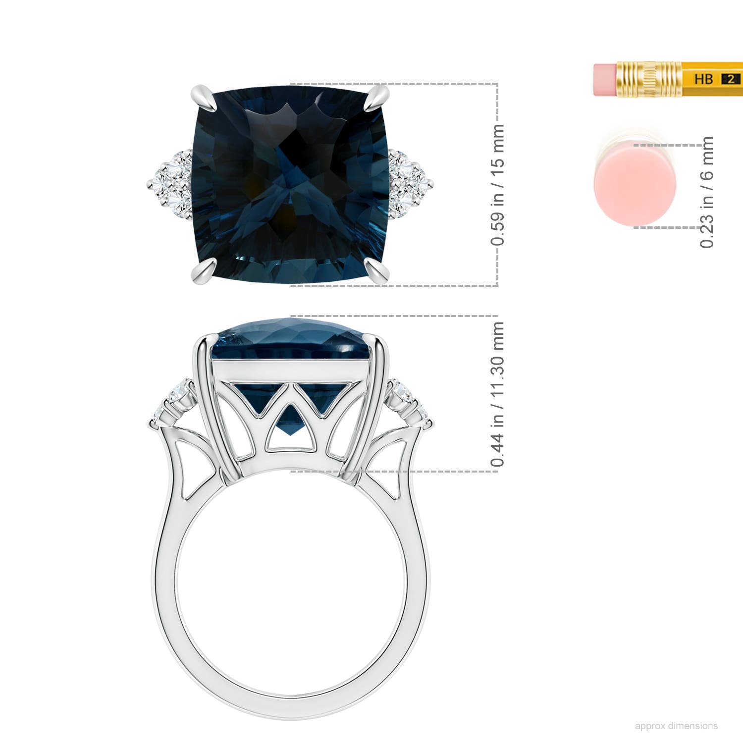 15.00x14.86x10.07mm AAAA FC_SR2687LBTD_H-WG-AAAA-15.00x14.86x10.07 in White Gold - ruler