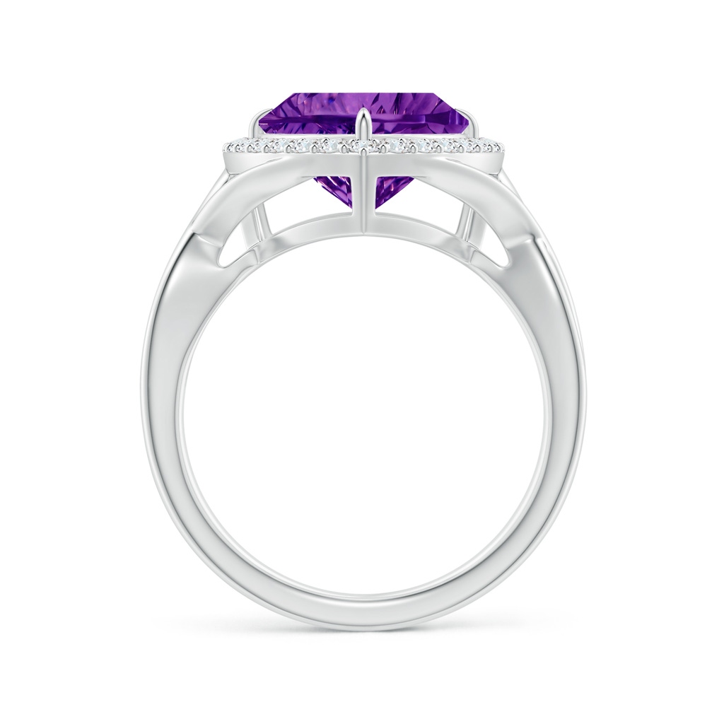 10mm AAAA Trillion Concave-Cut Amethyst Halo Criss-Cross Ring in White Gold Side-1