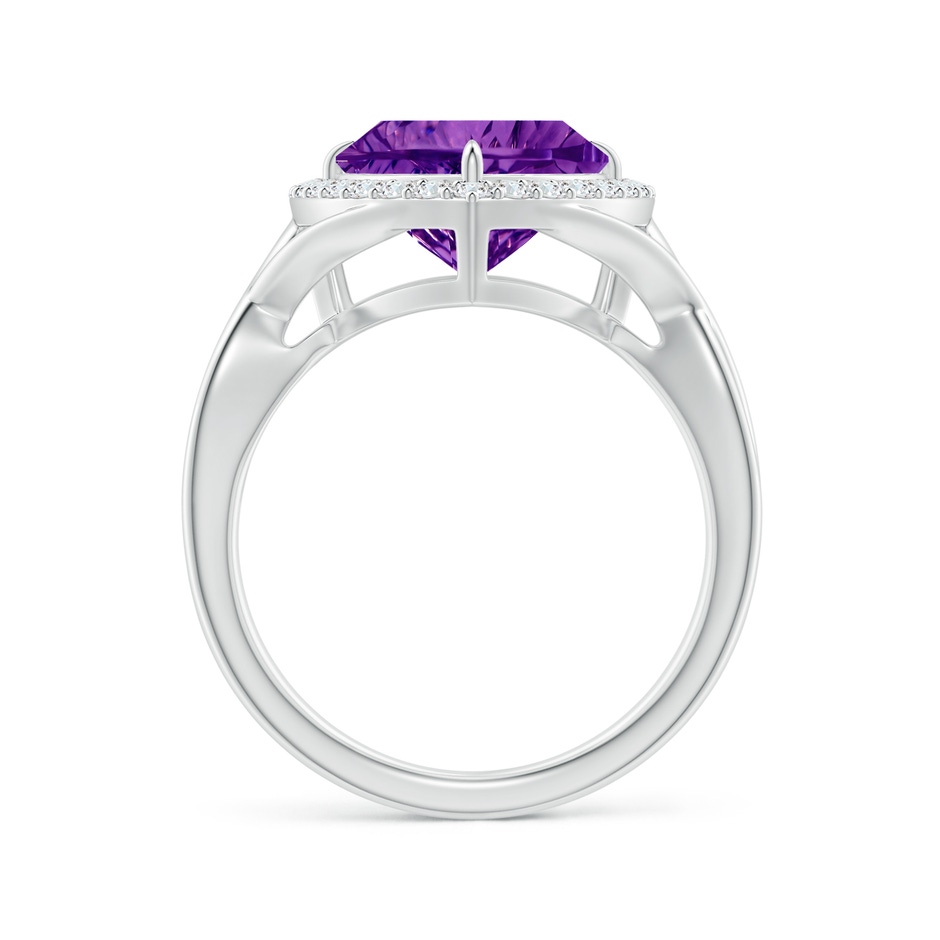 10mm AAAA Trillion Concave-Cut Amethyst Halo Criss-Cross Ring in White Gold side-1