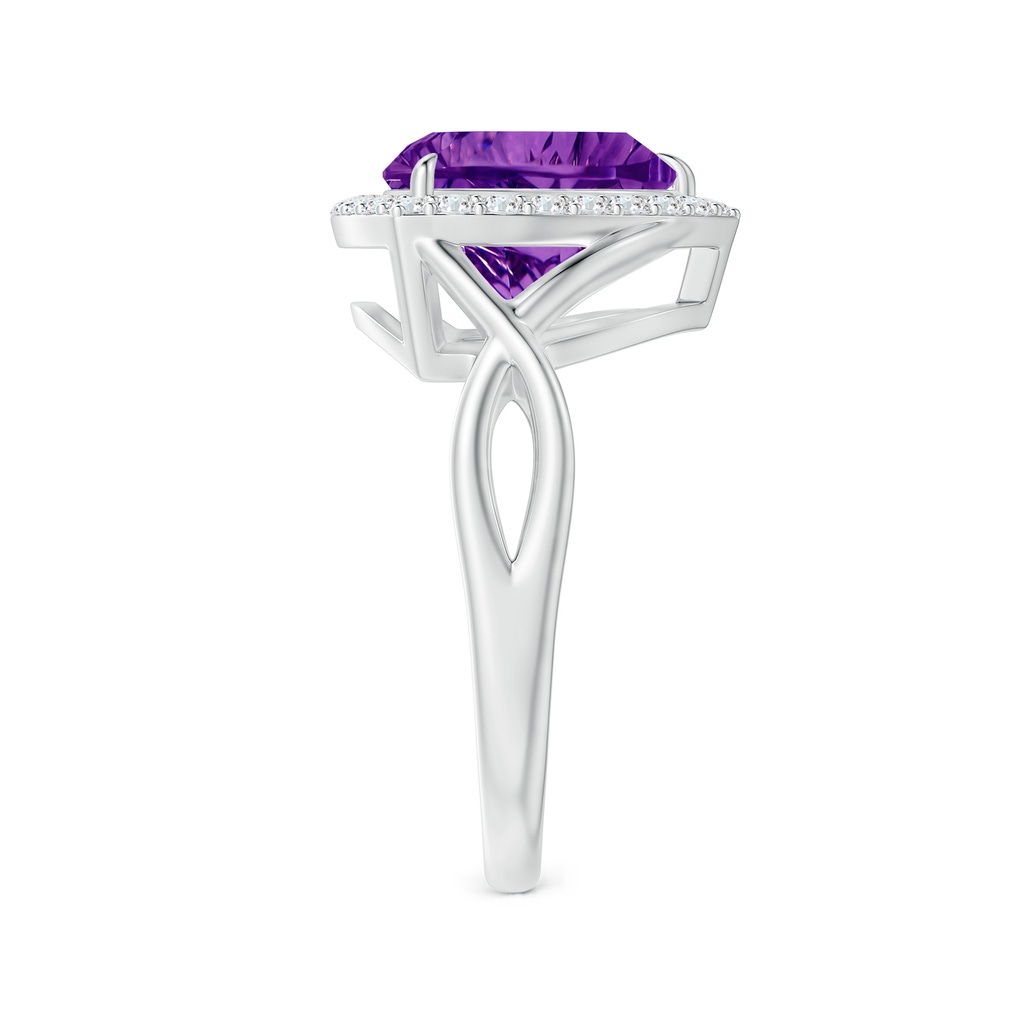 10mm AAAA Trillion Concave-Cut Amethyst Halo Criss-Cross Ring in White Gold Side-2
