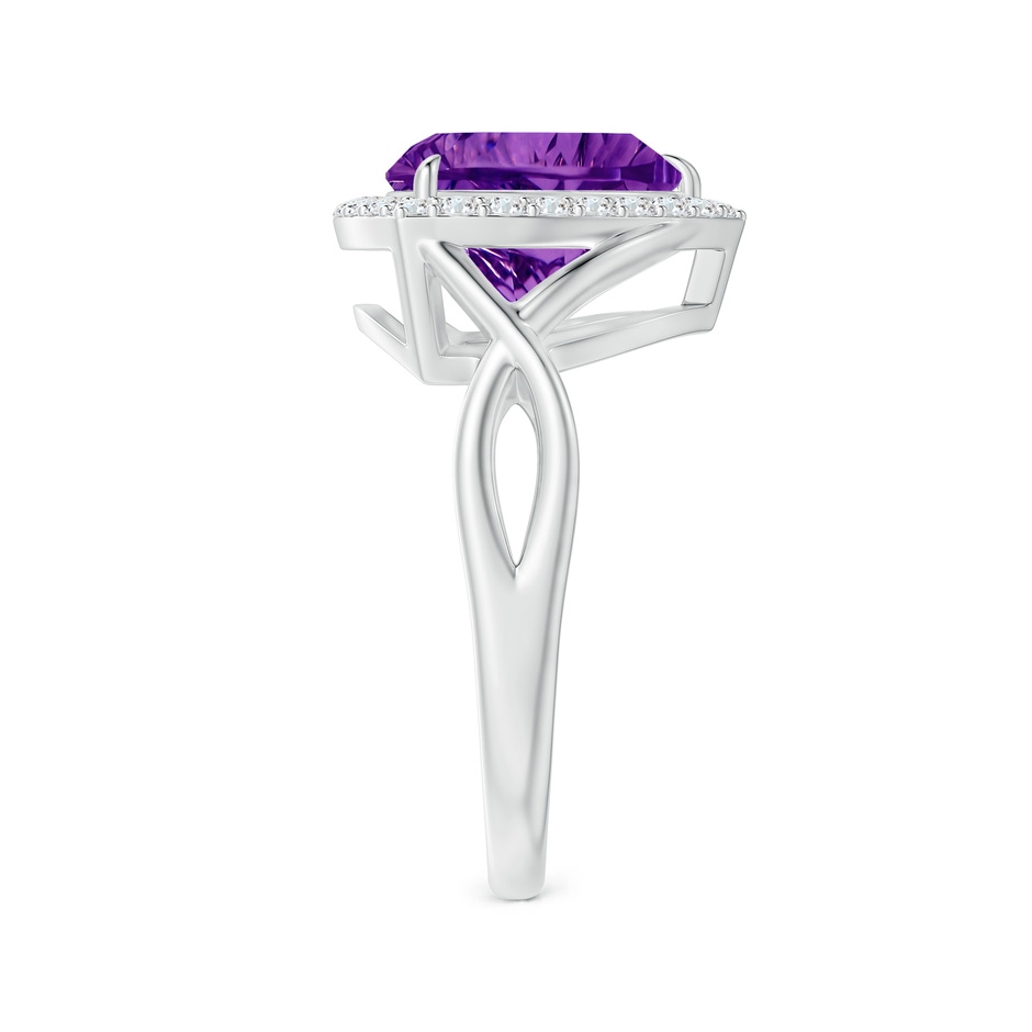 10mm AAAA Trillion Concave-Cut Amethyst Halo Criss-Cross Ring in White Gold side-2